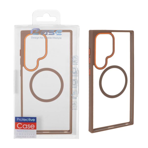 قاب اورجینال پشت سخت شفاف Magsafe دور رنگی Samsung Galaxy S24 Ultra - نسکافه ای (پک دار)