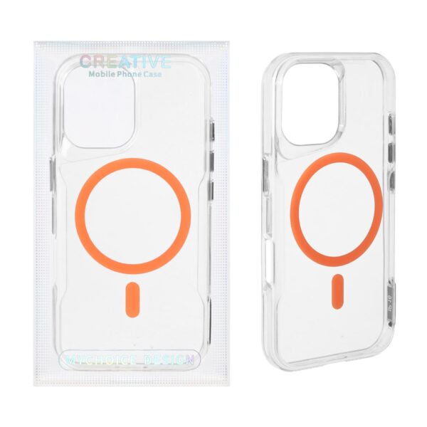 قاب پشت سخت شفاف Magsafe مدل Apple iPhone 16 - نارنجی (پک دار)